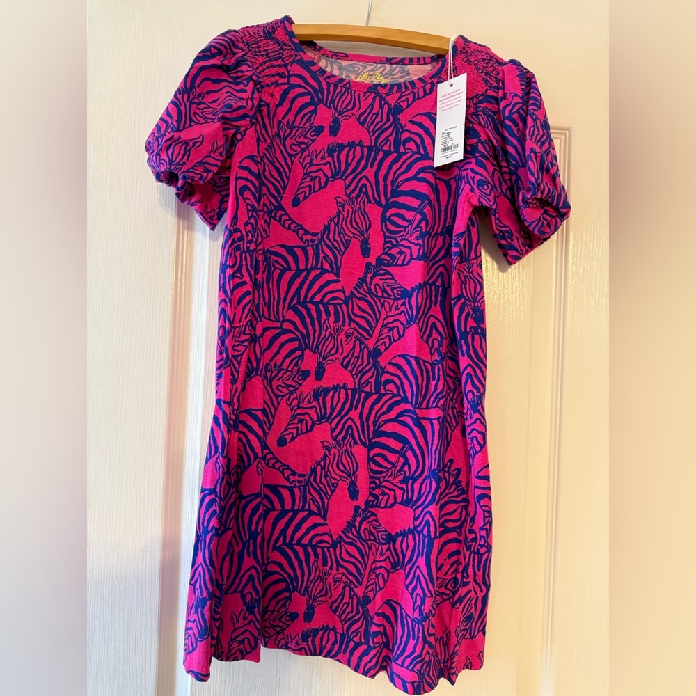 Lilly Pulitzer Girls Pink and Blue Zebra Print Dress nwt Sz 12-14